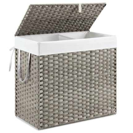 DUMOS Wicker Laundry Basket with Lid, 110L Woven L
