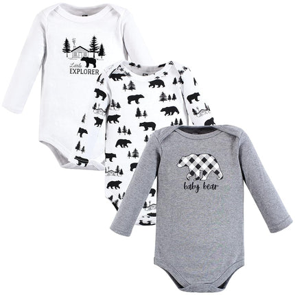 Hudson Baby unisex-bebé Bodis de algodón de manga larga, Baby Bear Gris Negro, 0-3 meses