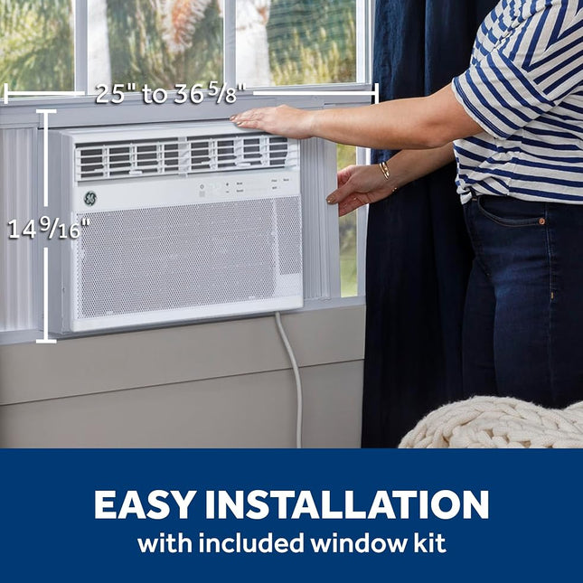 GE AWCS12WWA Window Air Conditioner, Wi-Fi Enabled, Energy-Efficient Cooling for Large Rooms up to 550 sq ft, Easy Install Kit, Control Using Remote or Smartphone App, New 12,000 BTU, White