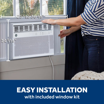GE AWCS12WWA Window Air Conditioner, Wi-Fi Enabled, Energy-Efficient Cooling for Large Rooms up to 550 sq ft, Easy Install Kit, Control Using Remote or Smartphone App, New 12,000 BTU, White