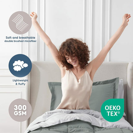Nestl Twin XL Comforter Set 5 Piece - Reversible Twin XL Bedding Set Sage Green, College Dorm Essentials Bed in a Bag, Twin XL Comforter Set for College Girls & Boys with Sheets, Pillowcase and Sham