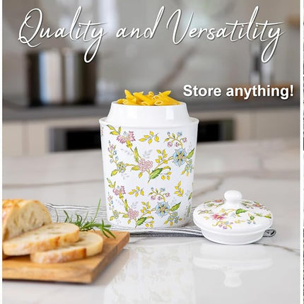 25DOL 60 Ounce Kitchen Ceramic Canister with Lid - Large Air Tight Coffee Grounds Container with Elegant Floral Pattern - Great Airtight Flour Jar, Tea Canister & Cute Cookie Jar