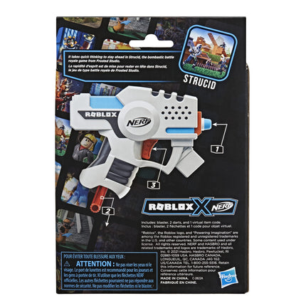 NERF Roblox Strucid: Boom Strike Dart Blaster, Pull-Down Priming Handle, 2 Elite Darts, Code to Unlock in-Game Virtual Item, White