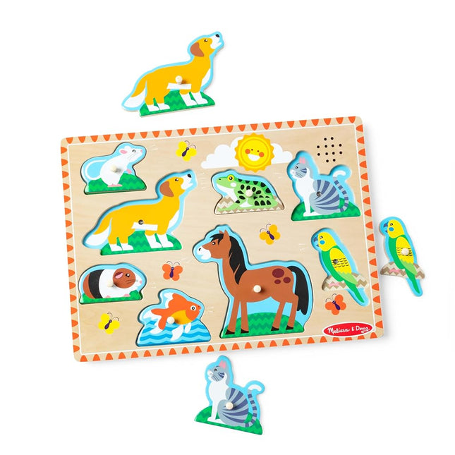Melissa & Doug Pets Sound Puzzle � 8-Piece Wooden Peg Puzzle with Light-Activated Animal Sounds � Interactive Learning Toy for Kids Age 2 and Up