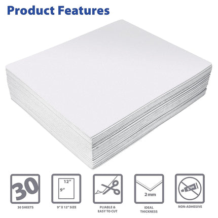 Better Office Products White EVA Foam Sheets, 30 Pack, 2mm Thick, 9 x 12 Inch, by, White Color, for Arts and Crafts, 30 Sheets Bulk Pack