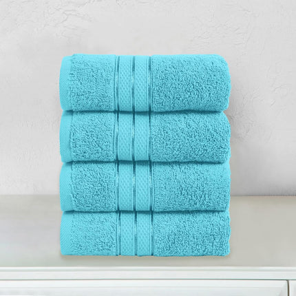 Elegant Comfort Three Line Popcorn Towel Set for Bathroom 16 x 28 inches, Premium Hotel Quality 4-Pack Hand Towels, 100% Turkish Cotton, Soft and Durable, Quick Dry and Highly Absorbent, Aqua