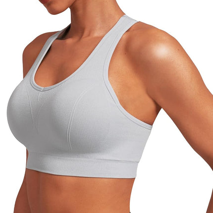 MIRITY Women Racerback Sports Bras - High Impact Workout Gym Activewear Bra, Black Lightgrey White, M