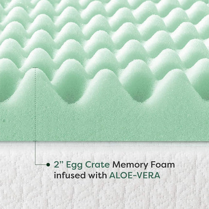 Surmatelas en mousse à mémoire de forme Best Price Mattress 2 pouces à alvéoles avec infusion d'Aloès apaisante, certifié CertiPUR-US, Grand Lit