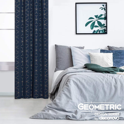 Deconovo Blackout Curtains Gold Diamond Foil Print Navy Blue, 52W x 108L Inch, Room Darkening Thermal Insulated Sun Blocking Grommet Curtain Panels for Living Room 1 Pair