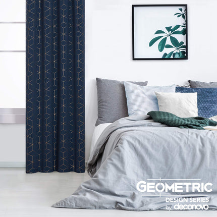 Deconovo Navy Blue Room Darkening Thermal Insulated Blackout Curtains, Gold Diamond Foil Print Noise Reducing Window Grommet Drapes for Kids Room, 52W x 95L Inch, 2 Panels