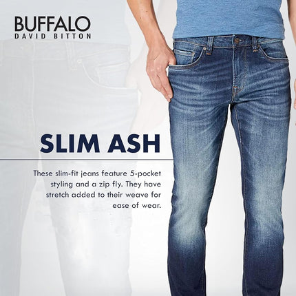Buffalo David Bitton Men's Slim Ash Jeans, Sanded Wash, 32W x 34L