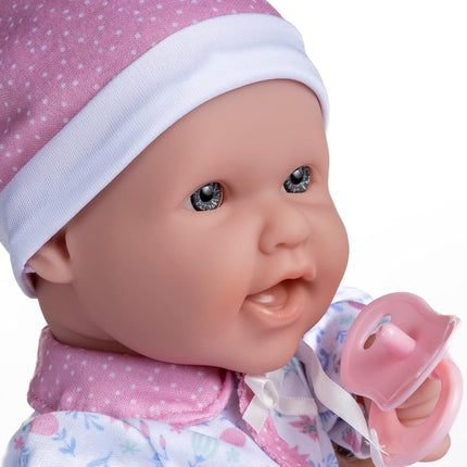 JC Toys - La Baby Doll 40 cm Has Soft and Washable Body, Magic Bottle and Pacifier, Pink, Floral, Designed in Spain, 12 Months