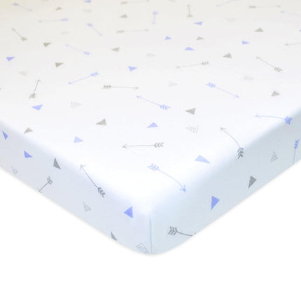 Sábana Ajustable de Punto de Algodón 100% Natural Impresa American Baby para Cuna Corralito Pack N Play, Flecha Azul Plata, Suave Transpirable, para Niños y Niñas