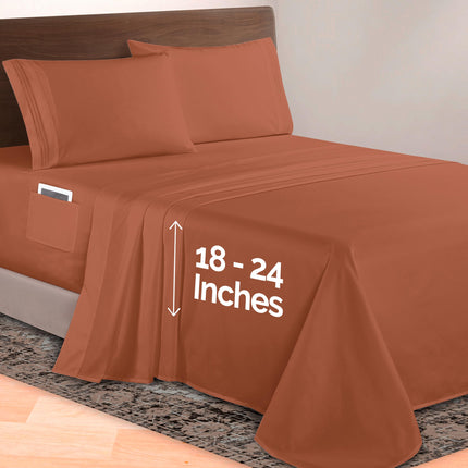 Elegant Comfort Luxurious 1500 Premium Hotel Quality Microfiber 4-Piece Sheet Set, 18-24 Inches Deep - Extra Deep Pocket Sheets - Ultra Soft 4PC Deep Pocket Sheets, King, Coral