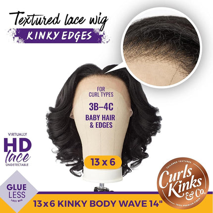 Sensationnel Kinky Edge 13x6 Lace Wigs - Peluca sintética sin pegamento Kinky Edge Body Wave de 14 pulgadas - CKCO Kinky Edge Body Wave de 14 pulgadas (BALAYAGEGOLD)