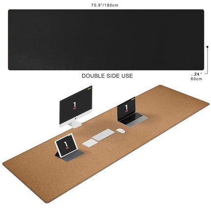 MAIDERN 180 x 60cm Desk Mat, Large Desk Pad, Cork & Leather Large Mouse pad for Desk, Waterproof Computer Desk Mat for Gaming Home Office (Black)