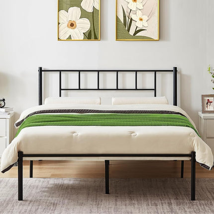 VECELO Twin Metal Platform Bed Frame with Headboard, Heavy Duty Steel Slats, No Box Spring Needed,Easy Assembly, Modern Minimalist Design, Set of 2