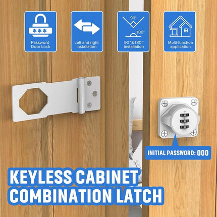 MeBantoo Household Cabinet Password Hasp Locks, Cabinet Locks with Combination, Door Security Slide Latch for Small Barn Doors, Bathroom, Outdoor, Garden (2 Pack White)
