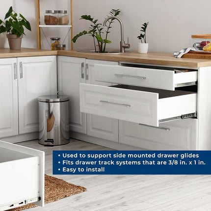 Prime-Line R 7265 Drawer Track Back Plate, 3/8 in. x 1 in., Plastic, Off-White (36 Pair)