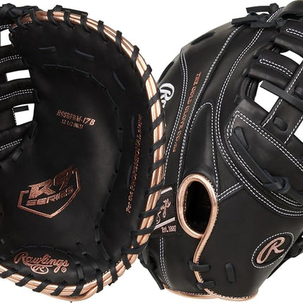 Rawlings | R9 Series Fastpitch Softball Glove | First Base Mitt 12.5' | LHT | Pro H-Web | Black