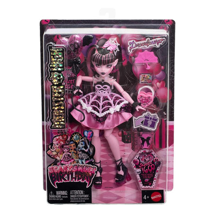 Monster High Scary Sweet Birthday Doll, Draculaura in Pink Party Dress with Themed Accessories Like Invite, Balloon, Gift, Fan and More