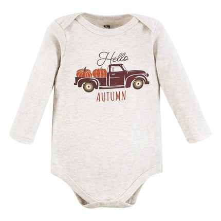 Hudson Baby baby-boys Cotton Long-sleeve Bodysuits 3-pack, Hello Autumn, 6-9 Months
