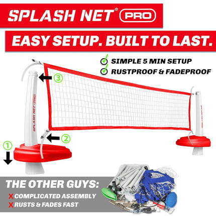 GoSports Splash Net PRO Pool Volleyball Net - Includes 2 Water Volleyballs and Pump - Red