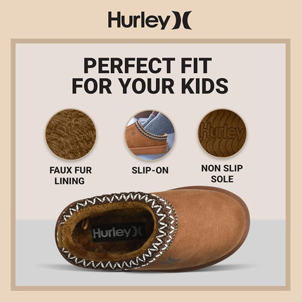 Hurley Kids Modi Pantoufles - Chaussons d'intérieur et d'extérieur pour Garçons et Filles, Sabots Durables avec Doublure Polaire en Fausse Fourrure - Chaussons d'Hiver Chauds, Châtaigne, 6 Bambin