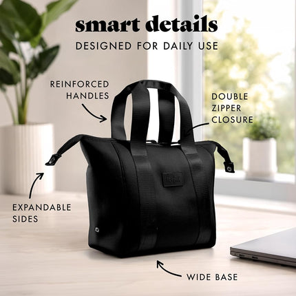 Fit & Fresh Neoprene Lunch Bag For Women, Insulated Womens Lunch Bag For Work, Tear & Stain Resistant Large Lunch Box For Women With Containers and Ice, Machine Washable Remi Lunch Bag, Black