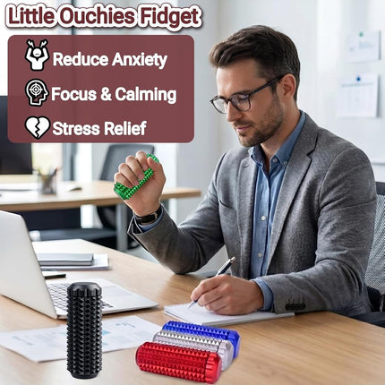 Metal Little Ouchies Fidget Toys, Adults Pain Stim Sensory Venting Toy, Relief Stress Promotes Focus, Spiky Grip and Smooth Spinner, Gifts for People with ADHD Autism Anxiety (Silver)