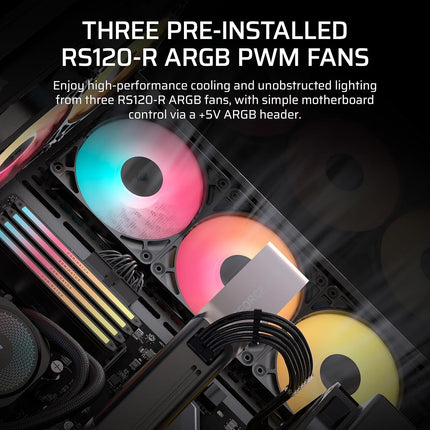 CORSAIR 3500X RS-R ARGB Panoramic Mid-Tower PC Case – 3x Pre-Installed RS120-R ARGB Fans, GPU Anti-Sag Arm, Fits up to 10x 120mm Fans, Reverse Connection Motherboard Compatible – Black