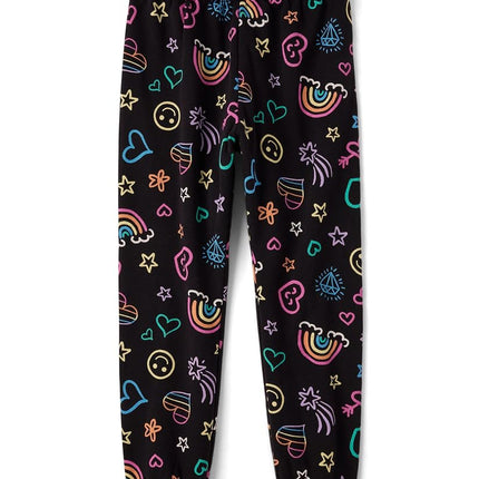 The Children's Place Girls' Active Jogger Pants, Black Doodle Icons, Large