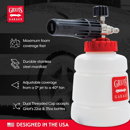 Griot's Garage BF302 The BOSS Foam Cannon - for Use with Pressure Washers, High-Foam Output, Adjustable Nozzle, 9 x 5 x 7.5 inches, White