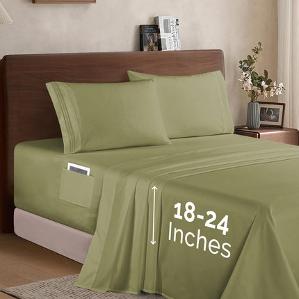 Elegant Comfort Luxury 1500 Premium Hotel Quality Microfiber 4-Piece Sheet Set - Soft, All Around Elastic 18-24 Inches Deep Fitted Sheet - Extra Deep Pocket Sheets, Twin/Twin XL, Sage/Green