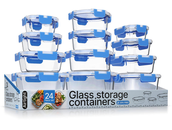 Blue Borosilicate Glass Food Storage Containers wi