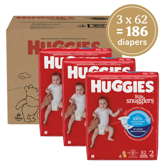 Huggies Little Snugglers Size 2 Baby Diapers, Size 2 (12-18 lbs), Packaging May Vary - 186 Count