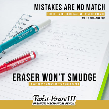 Portaminas Pentel Twist-Erase III, 0,5 mm, cuerpo verde, paquete de 12 (QE515D)