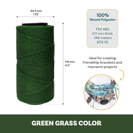The Beadsmith Knot It Waxed Polyester Cord – Green Grass Color – 0.7mm Diameter – Light Wax, 144 Meters (472 Feet) Per Spool – Make Jewelry, Macrame, Friendship Bracelets and DIY Crafts