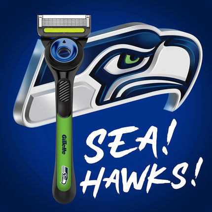 Gillette Labs Special NFL Seahawks Edition Men's Shaver - 1 Handle, 4 Razor Replacement and Magnetic Stand, Holiday Gifts for Men, GilletteLabs with Peeling Stick