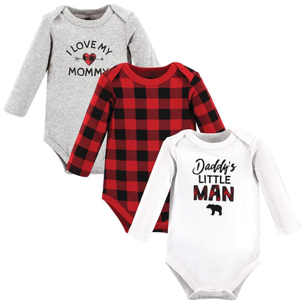 Hudson Baby unisex-baby Cotton Long-sleeve Bodysuits, Buffalo Plaid Family, 9-12 Months