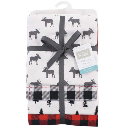 Hudson Baby Hudson Baby Flannel Receiving Blankets, Moose, 4 Pack, Moose 4 Pack, One Size