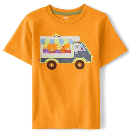 Gymboree Boys' and Toddler Spring and Summer Embroidered Graphic Short Sleeve T-Shirts, Truck, 7