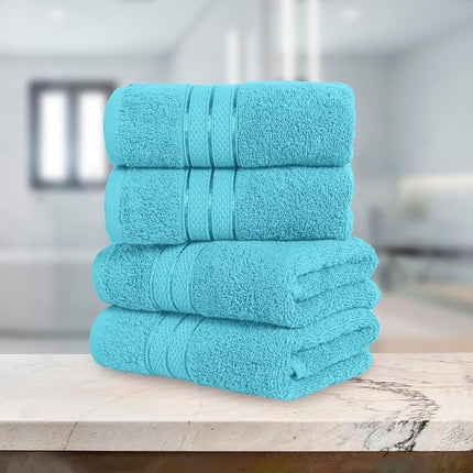 Elegant Comfort Three Line Popcorn Towel Set for Bathroom 16 x 28 inches, Premium Hotel Quality 4-Pack Hand Towels, 100% Turkish Cotton, Soft and Durable, Quick Dry and Highly Absorbent, Aqua