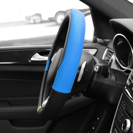 FH Group FH2008BLUE Full Spectrum Genuine Leather Steering Wheel Cover, 1 Pack