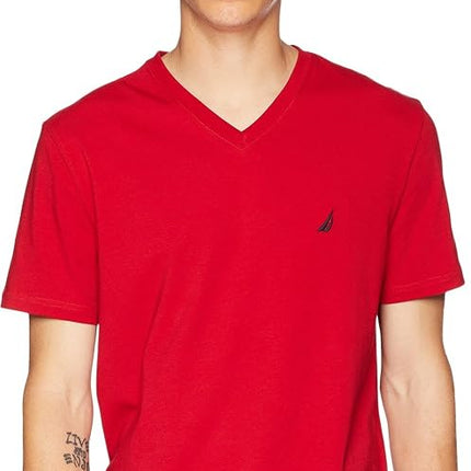 Nautica mensShort Sleeve Solid Slim Fit V-Neck T-Shirt Short Sleeve T-Shirt - red - XXL