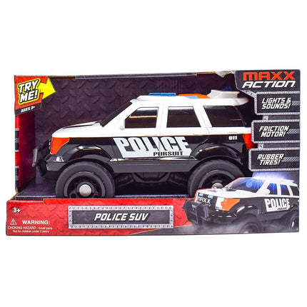Sunny Days Entertainment Large Police Car – Lights and Sounds Vehicle with Motorized Drive and Soft Grip Tires | Rescue SUV Patrol Toy for Kids – Maxx Action (320174)