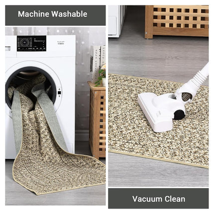 LUXLOOM Alfombra Larga Lavable Estampada 2x8 para Pasillos, Patrón Trenzado Antideslizante, Alfombrilla de Baño, Alfombra Moderna Suave para Dormitorio, Alfombras de Cocina de Granja, Alfombras de Entrada, Alfombra Resistente a Manchas 2'x8' Natural