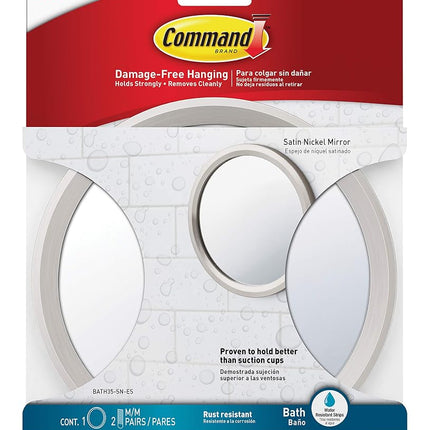 Command Bathroom Mirror, Satin Nickel - 1 Vanity Mirror and 2 Pairs of Water-Resistant Adhesive Strips - Damage-Free Hanging