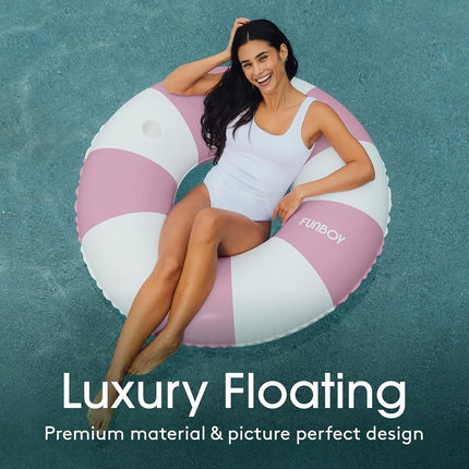 FUNBOY Giant Vintage Purple Stripe Inflatable Tube Pool Float with Cup Holder 48" Large Pool Float for Adults Inner Tube Swimming Pool Toys Swim Rings |Pool Lounger for Pool Party & Summer