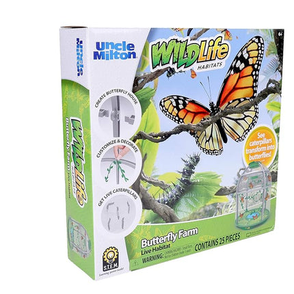 Uncle Milton Butterfly Farm Live Habitat - Observe Butterfly Lifecycle in Garden – Includes Voucher to Redeem for Caterpillars